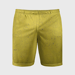 Мужские спортивные шорты Рябь - зеленовато-желтый и фиолетовый - узор Хуф и