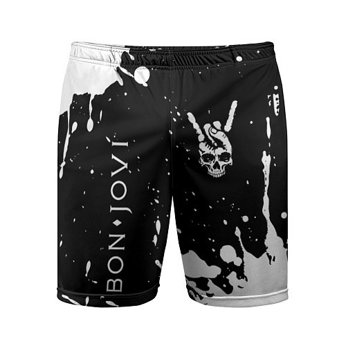 Мужские спортивные шорты Bon Jovi и рок символ на темном фоне / 3D-принт – фото 1