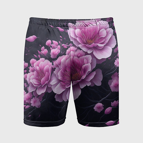 Мужские спортивные шорты Ветки цветущей розовой сакуры / 3D-принт – фото 1