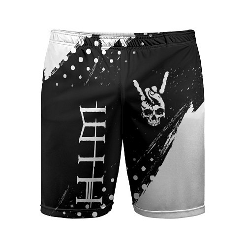 Мужские спортивные шорты HIM и рок символ на темном фоне / 3D-принт – фото 1