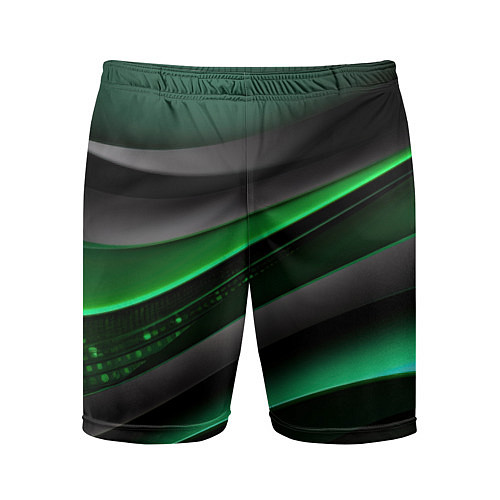 Мужские спортивные шорты Black green line / 3D-принт – фото 1