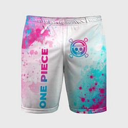 Мужские спортивные шорты One Piece neon gradient style: надпись, символ