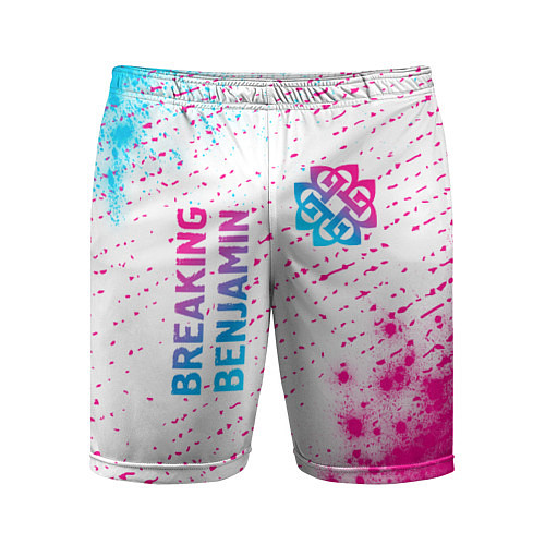 Мужские спортивные шорты Breaking Benjamin neon gradient style: надпись, си / 3D-принт – фото 1