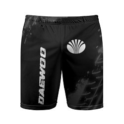 Мужские спортивные шорты Daewoo speed на темном фоне со следами шин: надпис