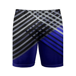 Шорты спортивные мужские Белые и серые полосы на синем фоне, цвет: 3D-принт