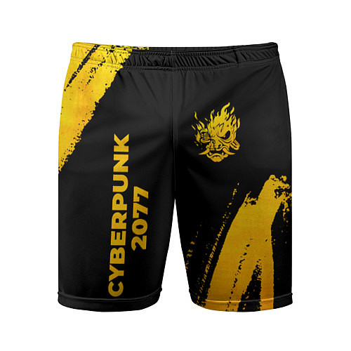 Мужские спортивные шорты Cyberpunk 2077 - gold gradient: надпись, символ / 3D-принт – фото 1