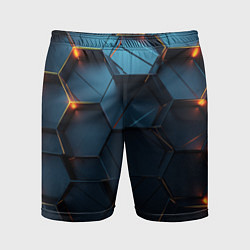 Шорты спортивные мужские Синие объемные плиты с оранжевыми вставками, цвет: 3D-принт