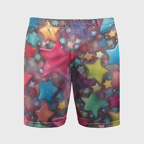 Мужские спортивные шорты Разноцветные новогодние звёзды / 3D-принт – фото 1