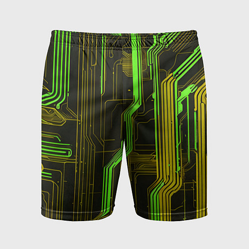 Мужские спортивные шорты Кибер схема зелёная / 3D-принт – фото 1
