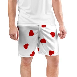Шорты спортивные мужские Красные сердечки на белом, цвет: 3D-принт — фото 2