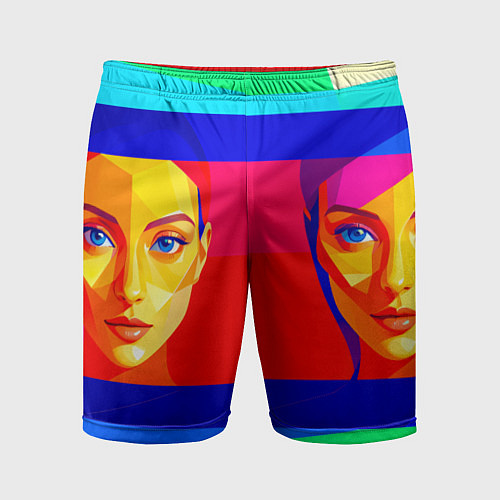 Мужские спортивные шорты Две голубоглазые девушки в прямоугольной рамке / 3D-принт – фото 1