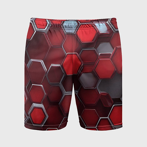 Мужские спортивные шорты Cyber hexagon red / 3D-принт – фото 1