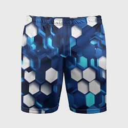 Шорты спортивные мужские Cyber hexagon Blue, цвет: 3D-принт