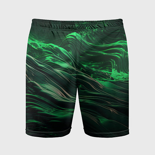 Мужские спортивные шорты Зеленые абстрактные волны / 3D-принт – фото 1