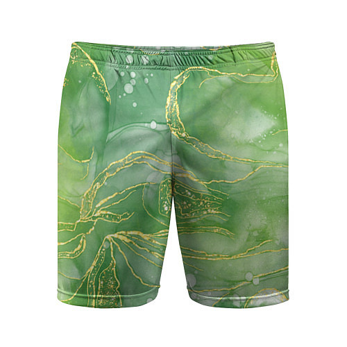 Мужские спортивные шорты Абстрактный зеленый мрамор с золотым / 3D-принт – фото 1
