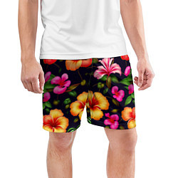 Шорты спортивные мужские Гавайские цветы узор, цвет: 3D-принт — фото 2