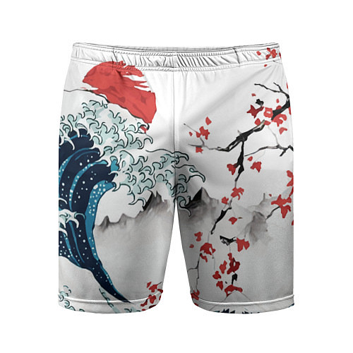 Мужские спортивные шорты Хокусай большая волна в Канагаве - пародия укиё / 3D-принт – фото 1