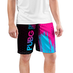 Шорты спортивные мужские PUBG - neon gradient: по-вертикали, цвет: 3D-принт — фото 2