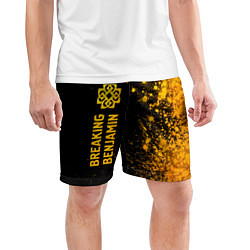 Шорты спортивные мужские Breaking Benjamin - gold gradient: по-вертикали, цвет: 3D-принт — фото 2