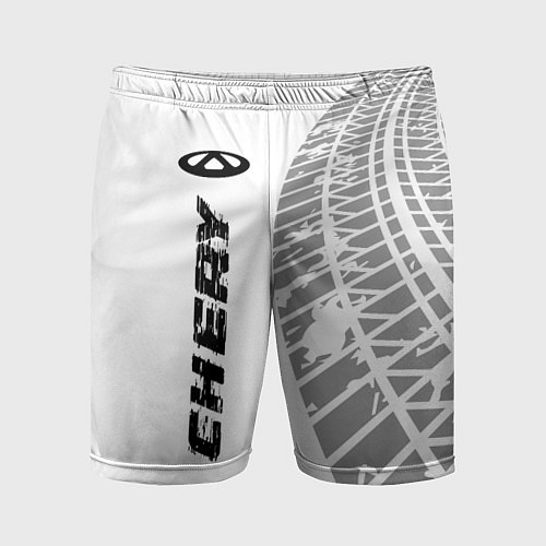 Мужские спортивные шорты Chery speed на светлом фоне со следами шин: по-вер / 3D-принт – фото 1