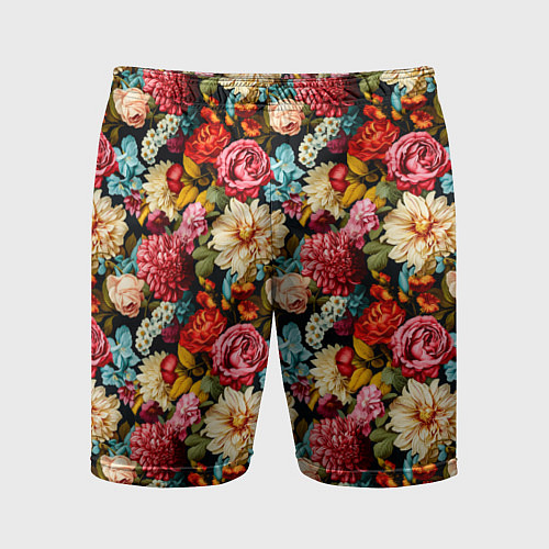 Мужские спортивные шорты Узор из роз и разных цветов / 3D-принт – фото 1