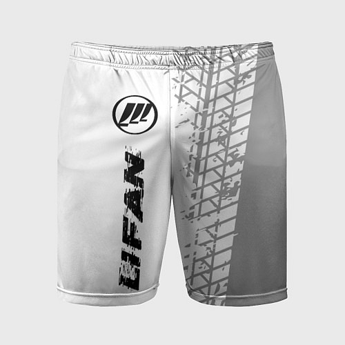 Мужские спортивные шорты Lifan speed на светлом фоне со следами шин: по-вер / 3D-принт – фото 1