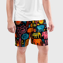 Шорты спортивные мужские Африканский узор со слонами - нейросеть, цвет: 3D-принт — фото 2