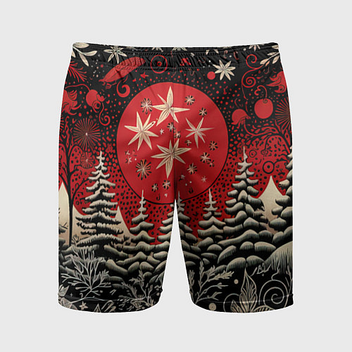 Мужские спортивные шорты Новогодний лес / 3D-принт – фото 1
