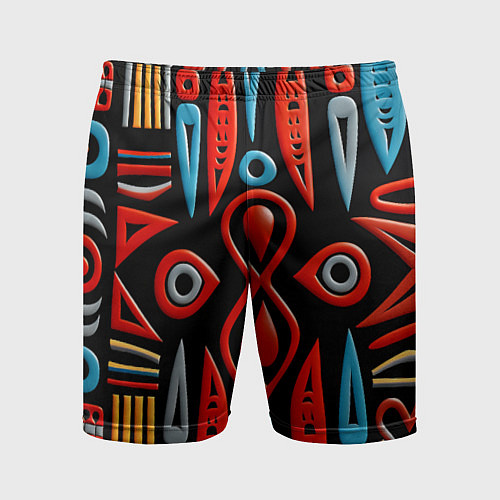 Мужские спортивные шорты Красно-синий узор в африканском стиле / 3D-принт – фото 1