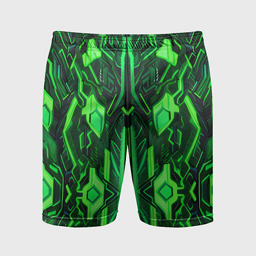 Мужские спортивные шорты Киберпанк неоновая броня зелёная / 3D-принт – фото 1