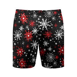 Мужские спортивные шорты Белые и красные снежинки на черном фоне - нейросет