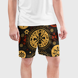 Шорты спортивные мужские Узор в славянском стиле на тёмном фоне, цвет: 3D-принт — фото 2