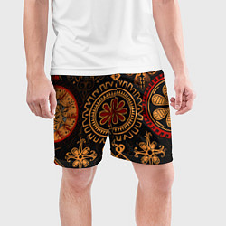 Шорты спортивные мужские Орнамент в славянском стиле на тёмном фоне, цвет: 3D-принт — фото 2
