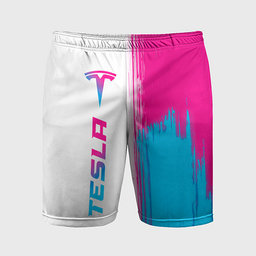 Мужские спортивные шорты Tesla neon gradient style по-вертикали / 3D-принт – фото 1