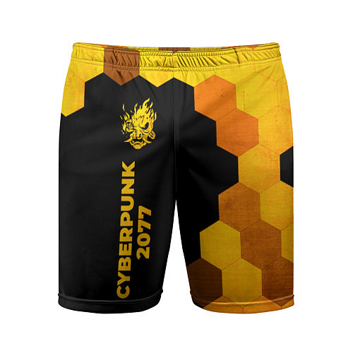 Мужские спортивные шорты Cyberpunk 2077 - gold gradient по-вертикали / 3D-принт – фото 1
