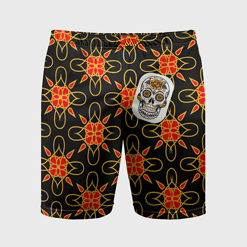 Мужские спортивные шорты Радужный цветочный череп / 3D-принт – фото 1