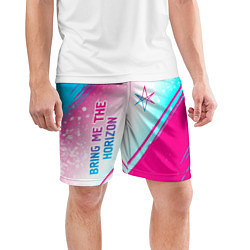 Шорты спортивные мужские Bring Me the Horizon neon gradient style вертикаль, цвет: 3D-принт — фото 2