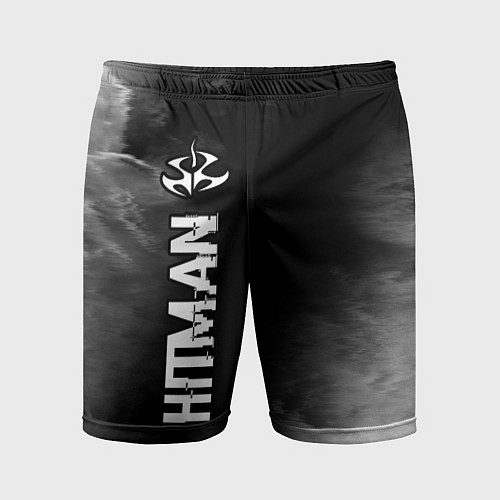 Мужские спортивные шорты Hitman glitch на темном фоне по-вертикали / 3D-принт – фото 1