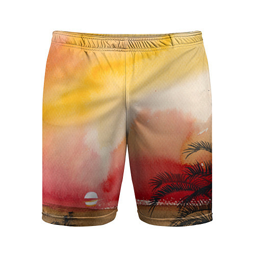 Мужские спортивные шорты Тропический закат акварель / 3D-принт – фото 1