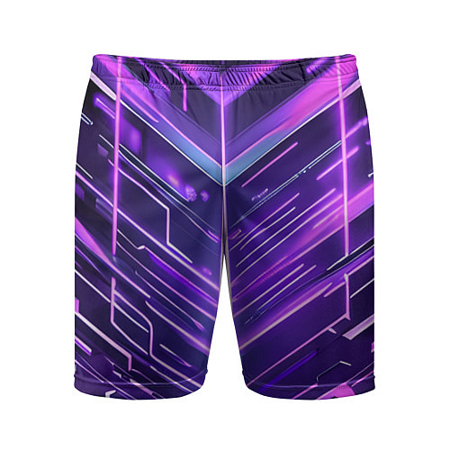 Мужские спортивные шорты Фиолетовые неон полосы киберпанк / 3D-принт – фото 1