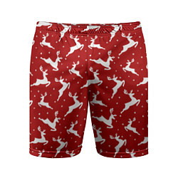 Мужские спортивные шорты Красный паттерн с новогодними оленями