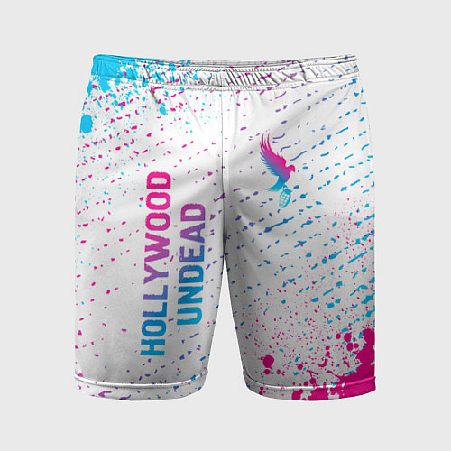 Мужские спортивные шорты Hollywood Undead neon gradient style вертикально / 3D-принт – фото 1