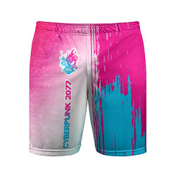 Мужские спортивные шорты Cyberpunk 2077 neon gradient style по-вертикали