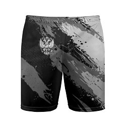Мужские спортивные шорты Герб РФ - серый монохромный