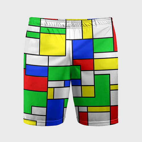 Мужские спортивные шорты Геометрический жёлто-сине-красный / 3D-принт – фото 1