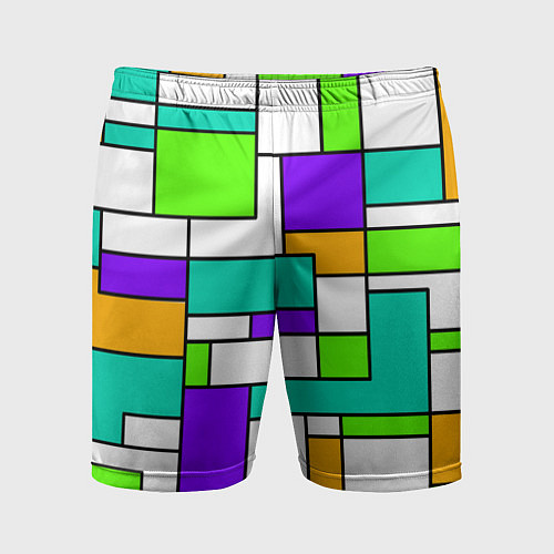 Мужские спортивные шорты Геометрический зелёно-фиолетовый / 3D-принт – фото 1