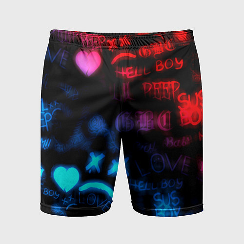 Мужские спортивные шорты Lil peep neon rap music / 3D-принт – фото 1