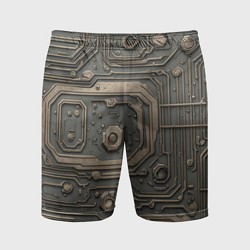 Мужские спортивные шорты Металлическая ржавая обшивка с микросхемами и гайк / 3D-принт – фото 1