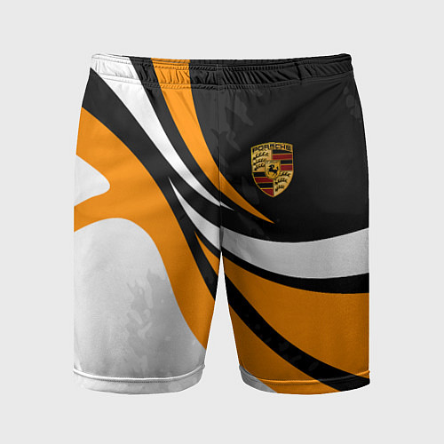 Мужские спортивные шорты Porsche - Оранжевая абстракция / 3D-принт – фото 1