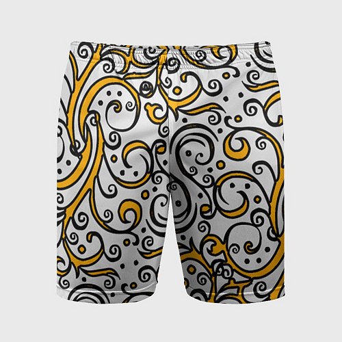 Мужские спортивные шорты Жёлтый кружевной узор / 3D-принт – фото 1